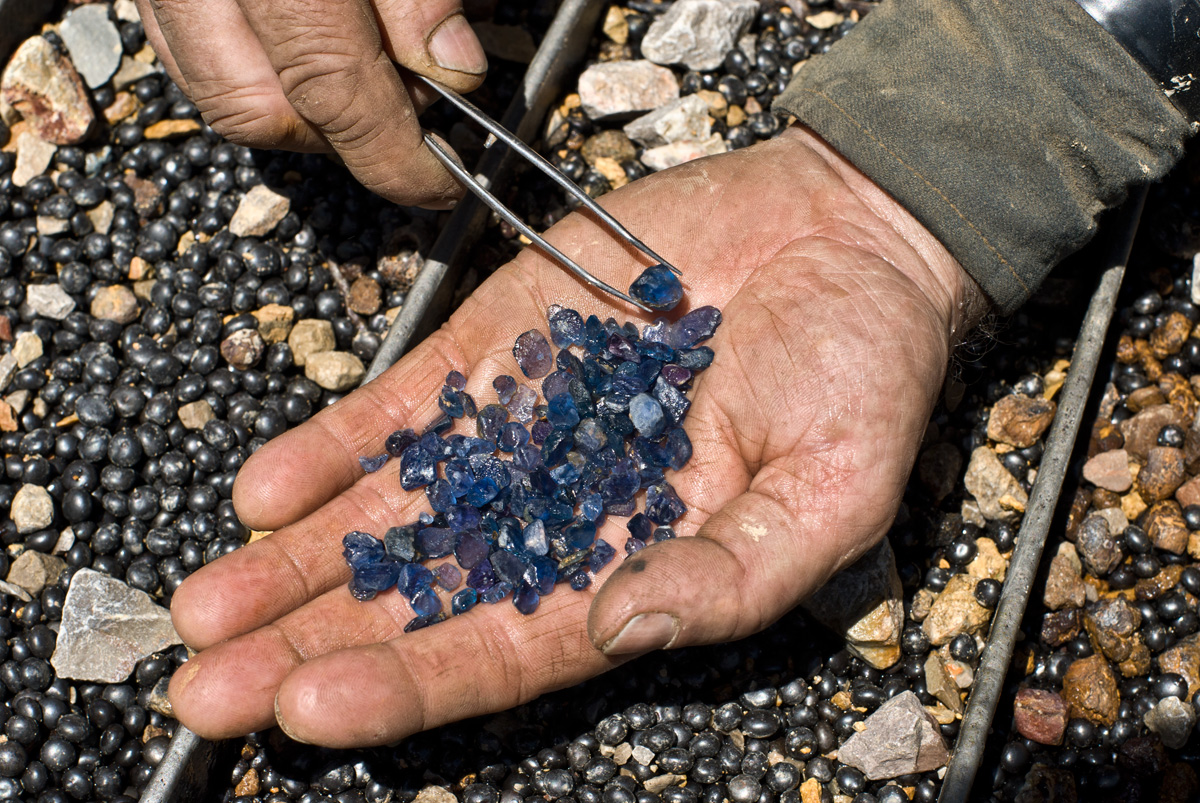 A handful of sapphires straight from the jig at the Roberts Yogo Sapphire Mine.