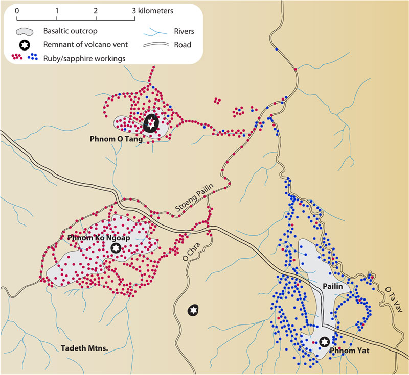 Map of Pailin's ruby & sapphire deposits