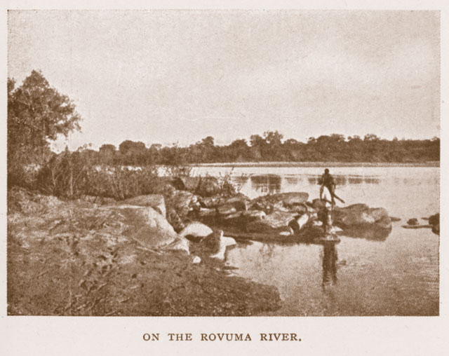 Early 20th century photo of the Ruvuma ('Rovuma') river. Despite the passage of nearly a century, little has changed. From Calvert (1917), from the William Larson Collection