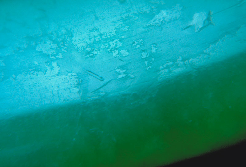 Figure 31. In some B-jade, such as this bangle bracelet, resin-filled areas can be seen under the microscope in reflected light. Photo © Richard W. Hughes